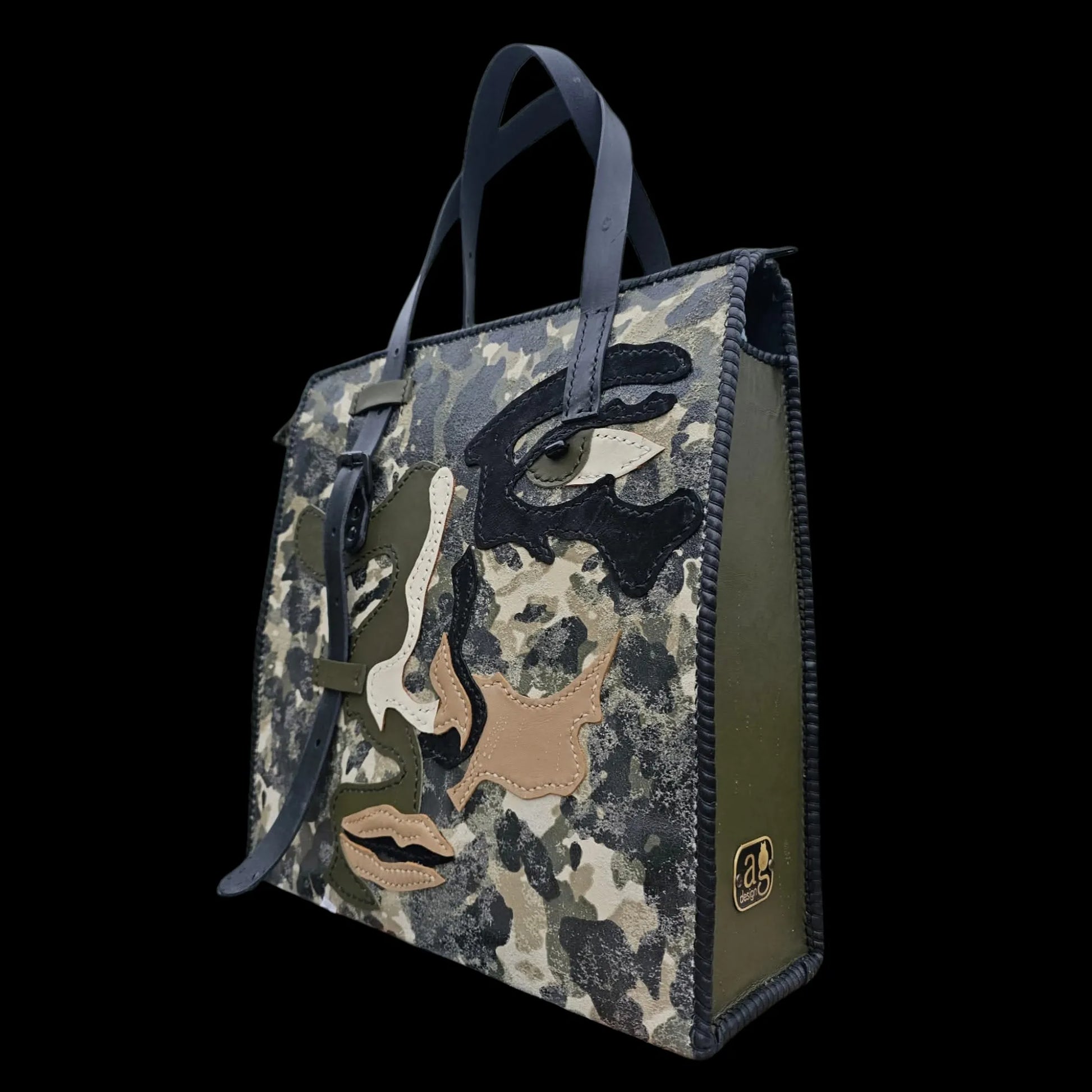 Handmade grey camouflage-pattern leather bag - AG Design, Arad, Romania