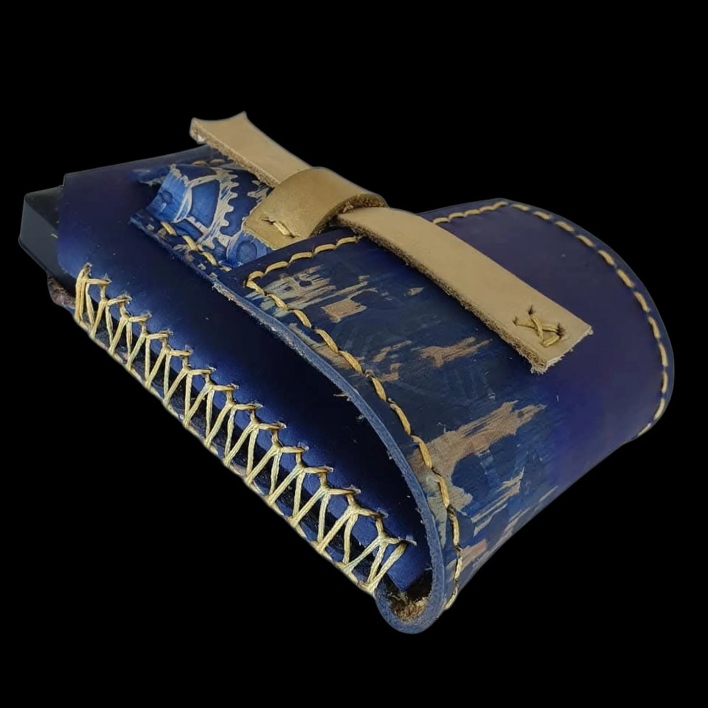 Handmade dark blue leather flap bag with an embossed pattern - AG Design, Arad, Romania