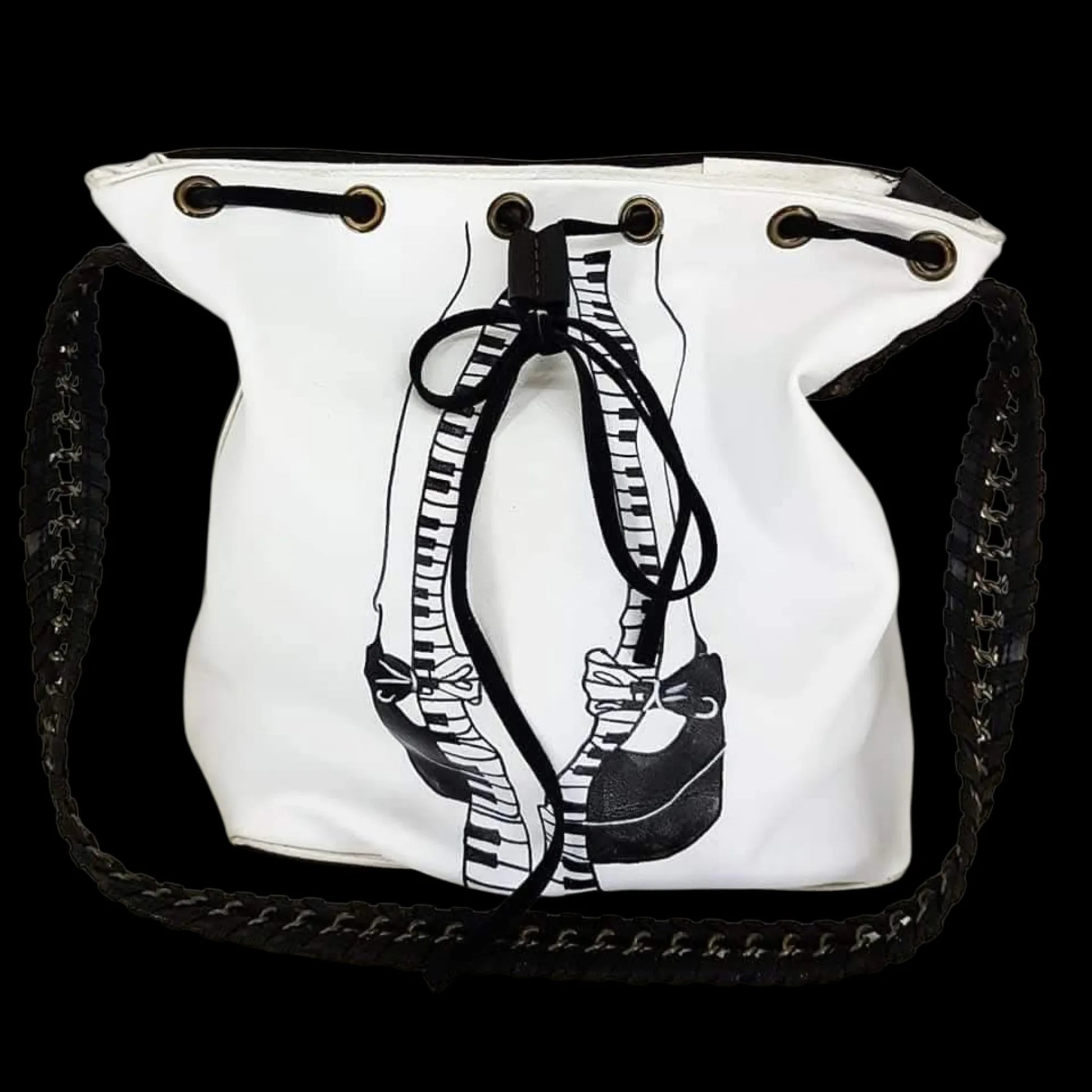 Handmade black leather bag with painted piano keys - AG Design, Arad, Romania
