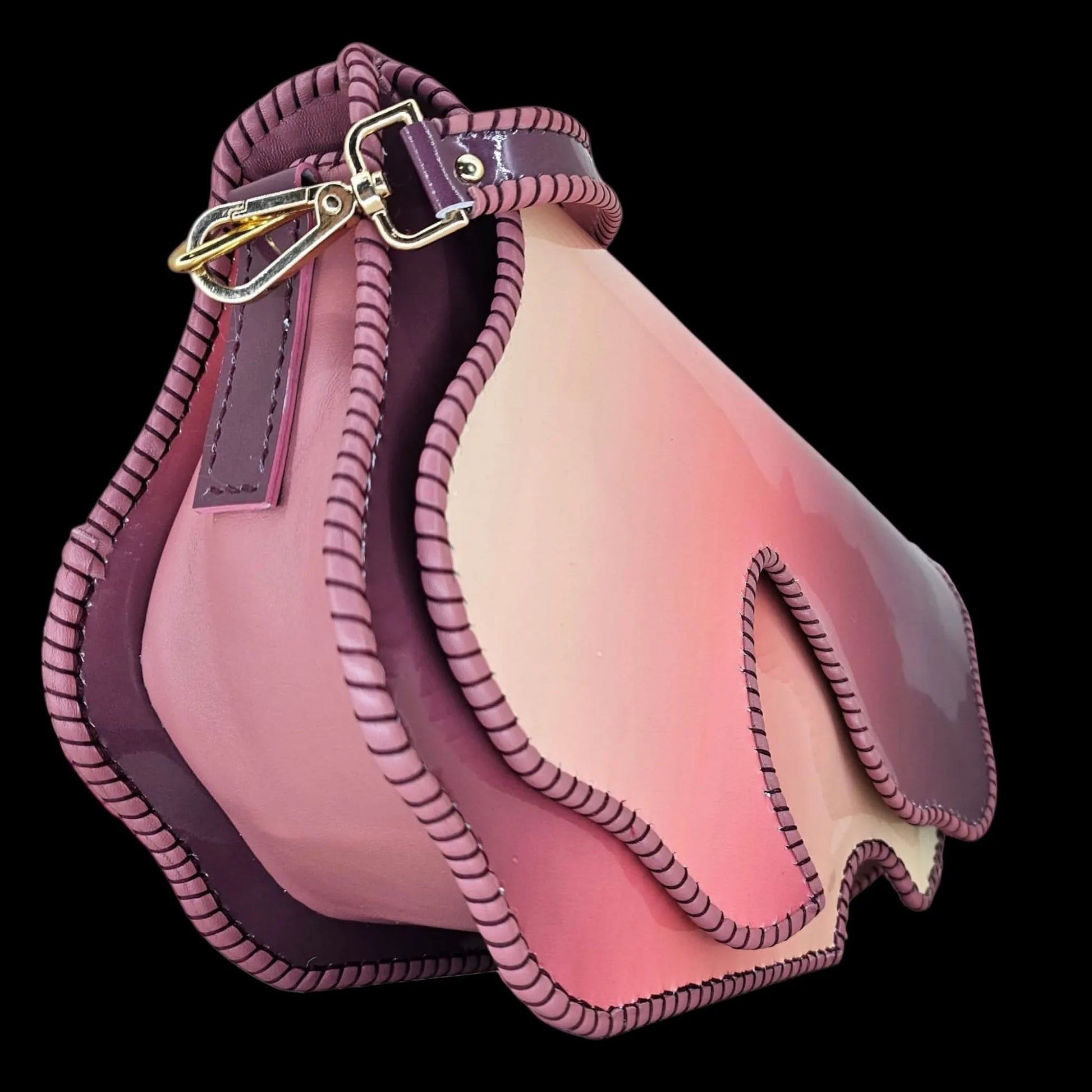 Handmade pink sculptural leather bag with folded petals - AG Design, Arad, Romania