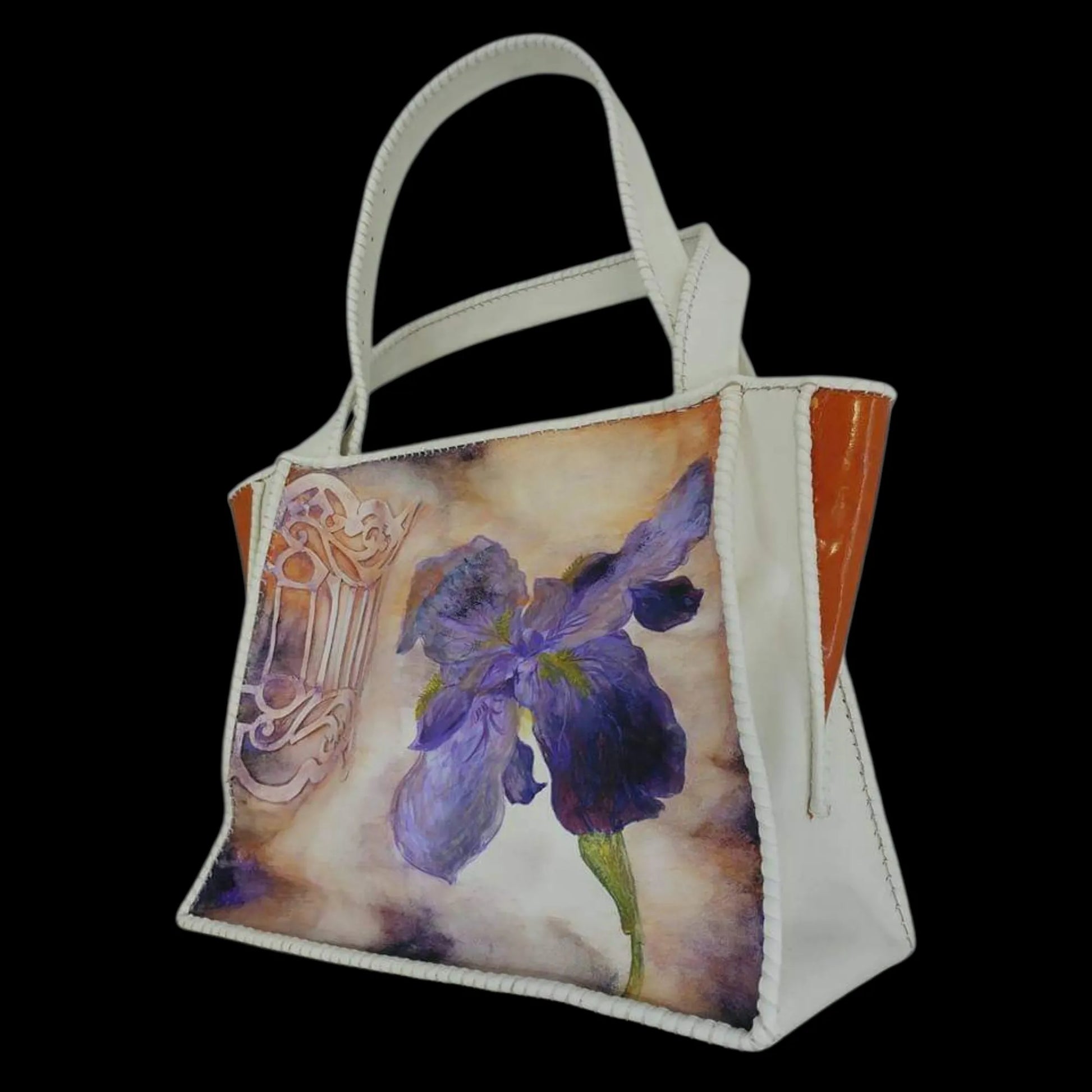 Handmade cream leather tote with a printed portrait - AG Design, Arad, Romania