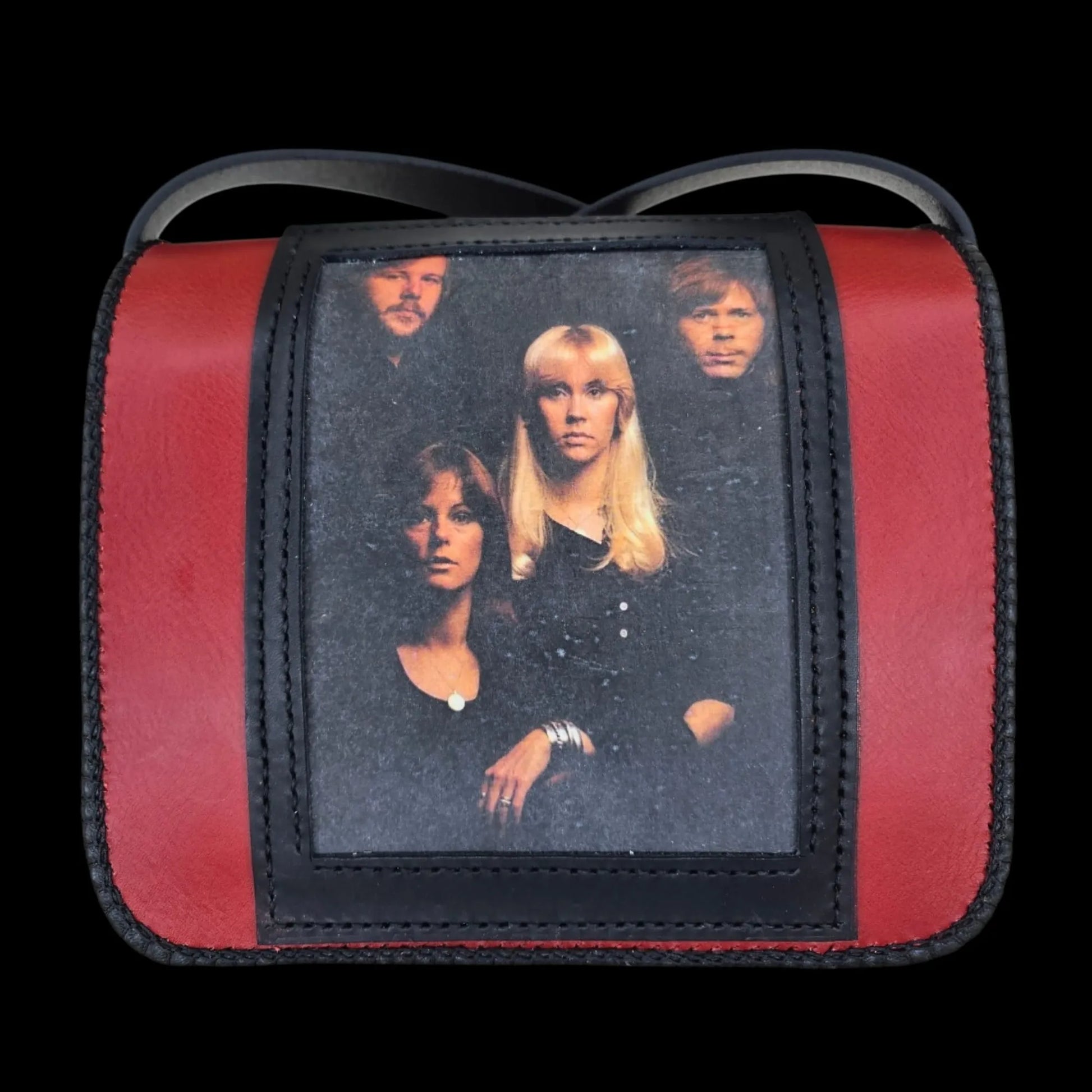 Handmade red leather bag with a painted woman portrait - AG Design, Arad, Romania