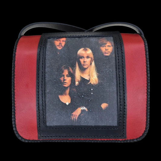 Handmade red leather bag with a painted woman portrait - AG Design, Arad, Romania