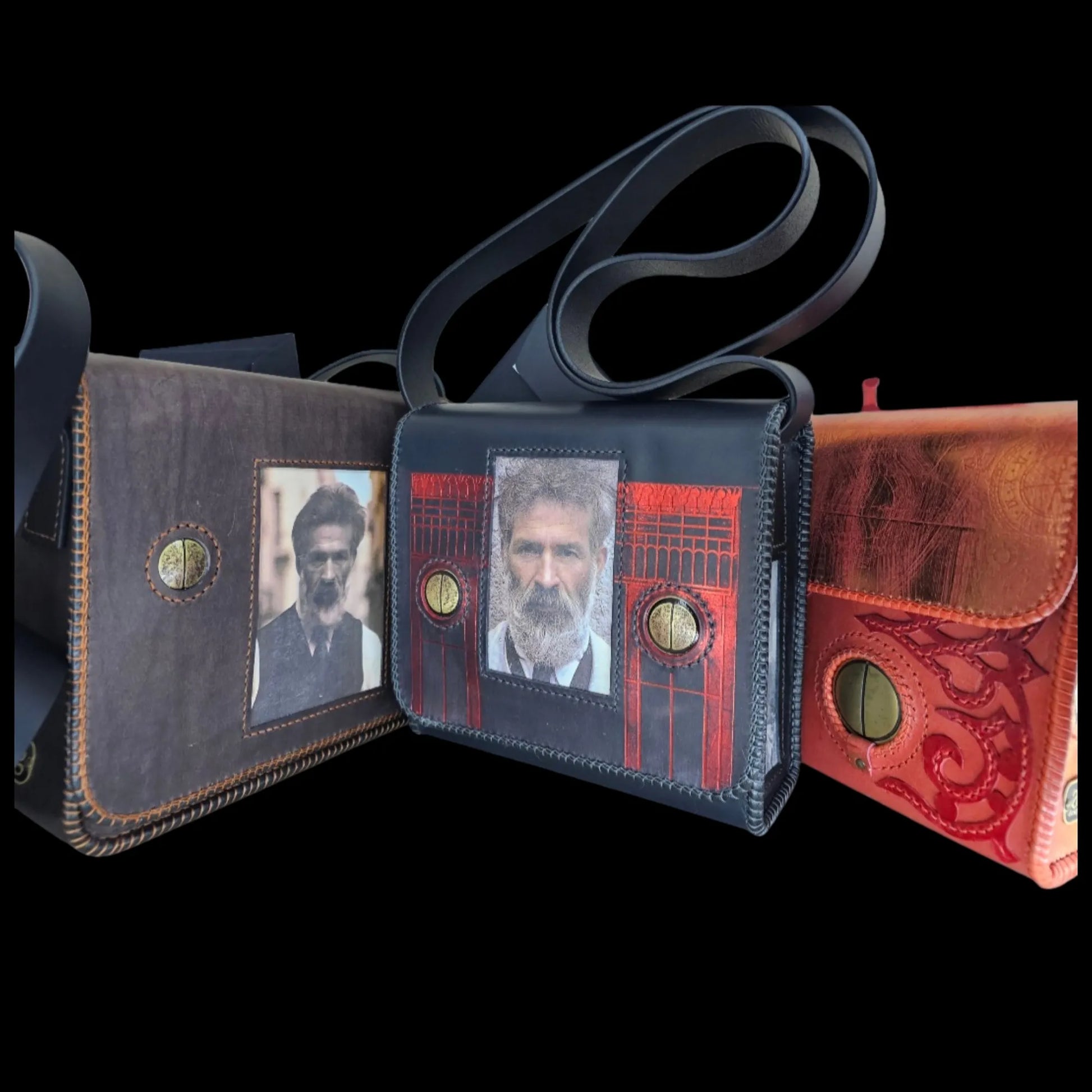 Handmade set of three leather purses, same structure in different colours - AG Design, Arad, Romania
