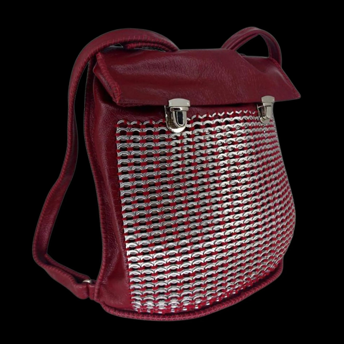 Handmade red leather messenger bag with a mesh panel - AG Design, Arad, Romania