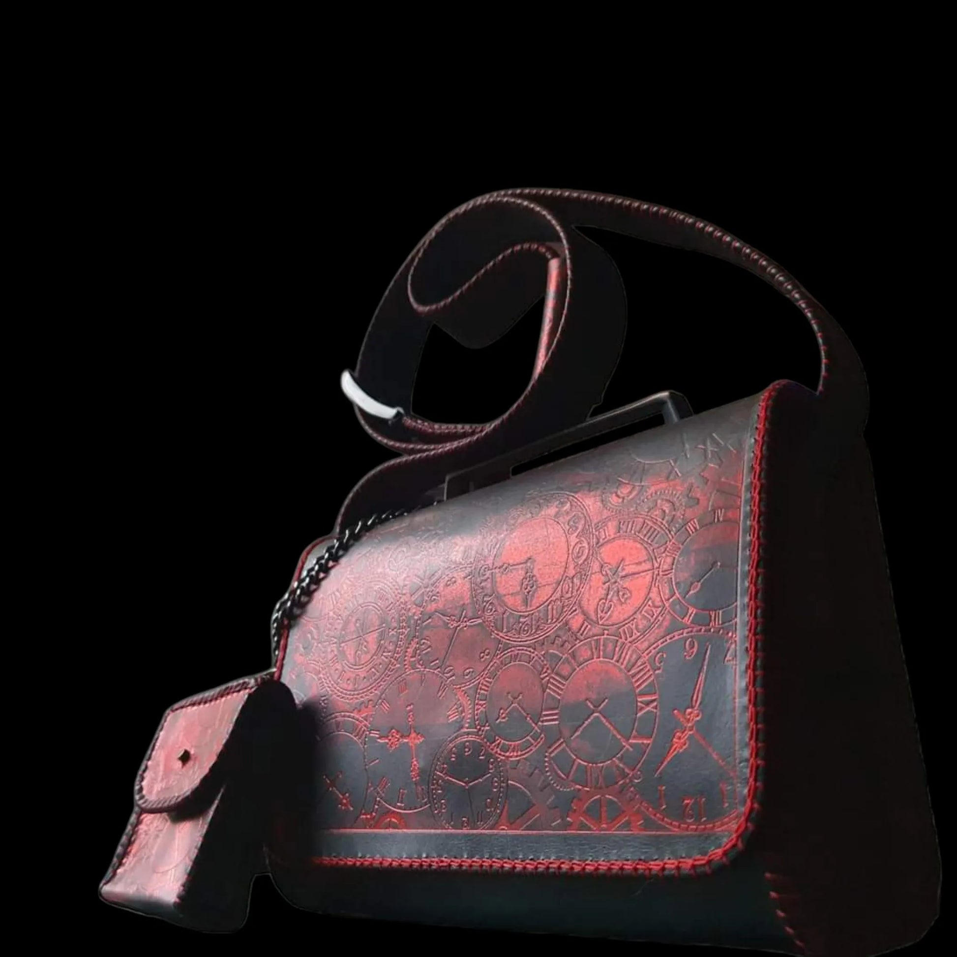 Handmade dark leather messenger bag with red painted detail - AG Design, Arad, Romania