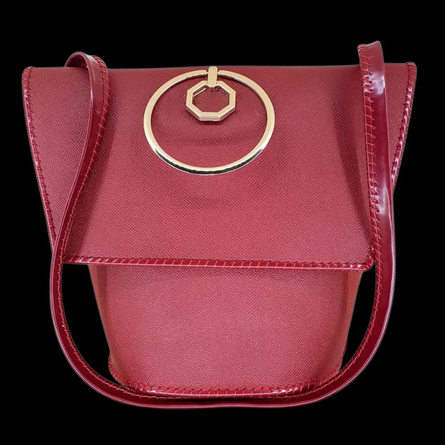 Handmade red leather bag with a round ring handle - AG Design, Arad, Romania