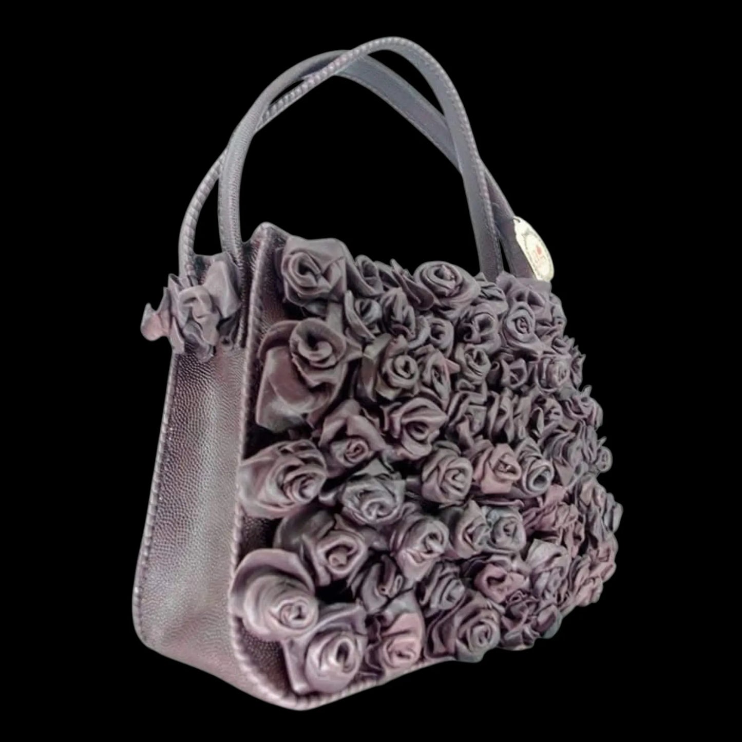 Handmade grey-brown leather bag with sculpted roses - AG Design, Arad, Romania