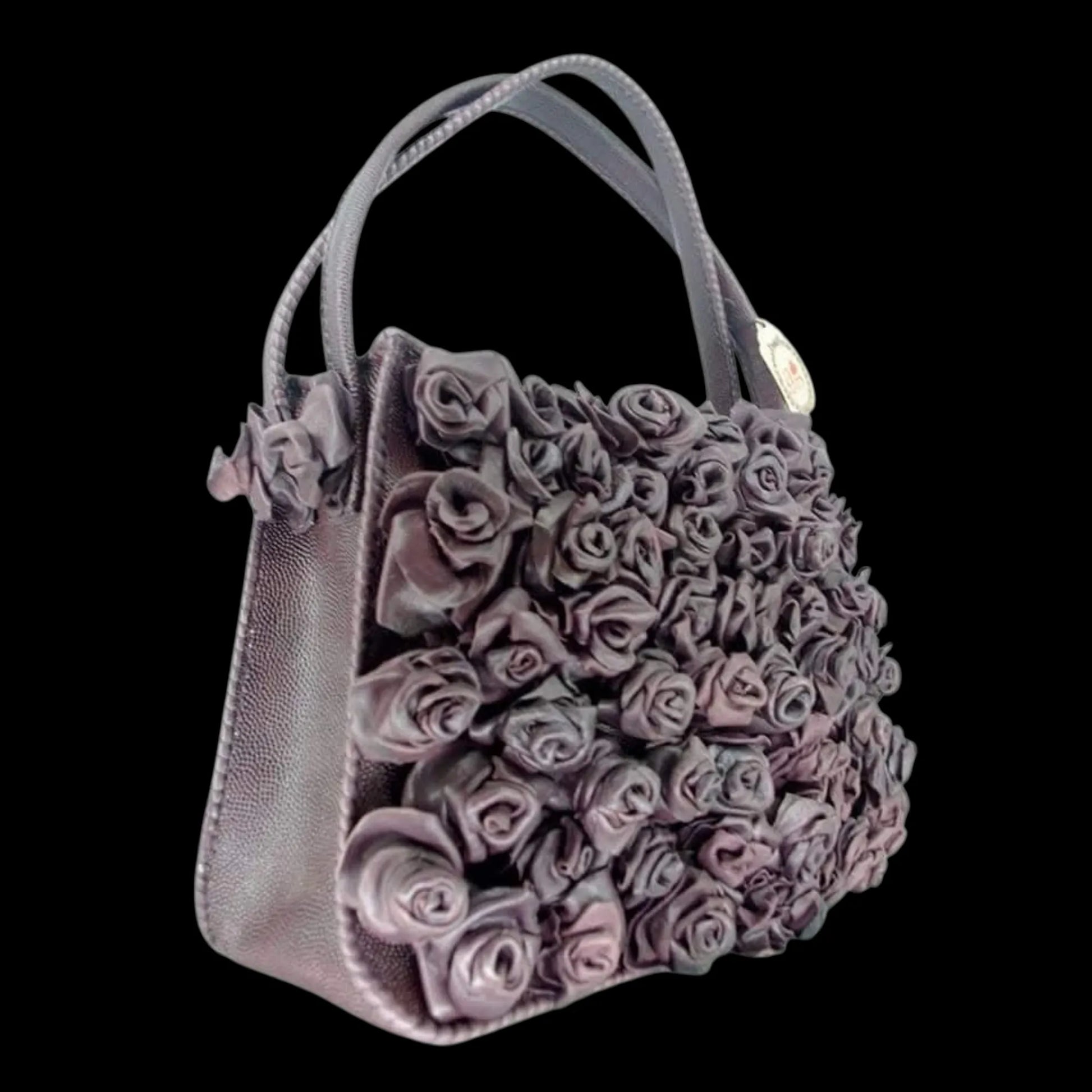 Handmade grey-brown leather bag with sculpted roses - AG Design, Arad, Romania