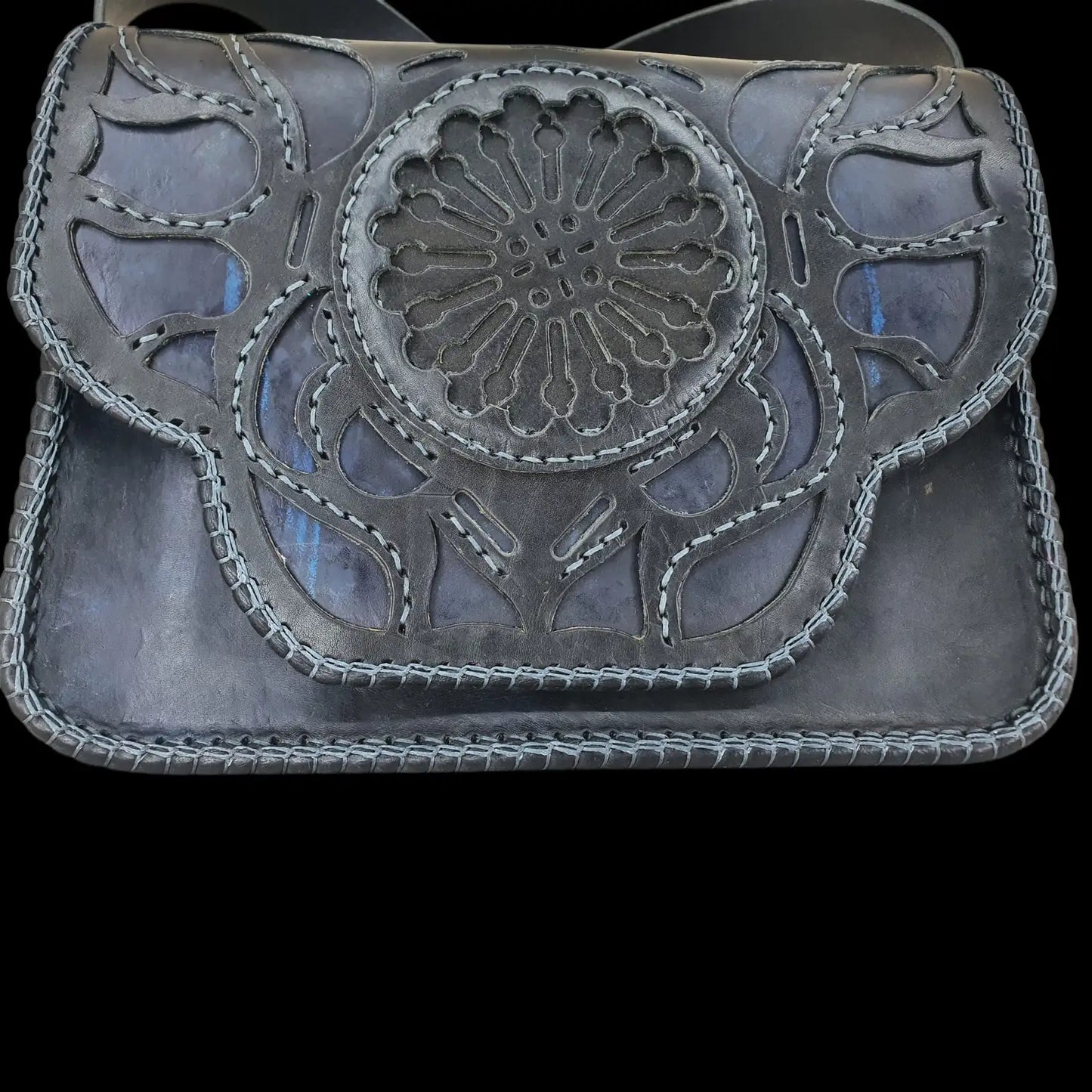 Handmade grey leather bag with an embossed rosette pattern - AG Design, Arad, Romania