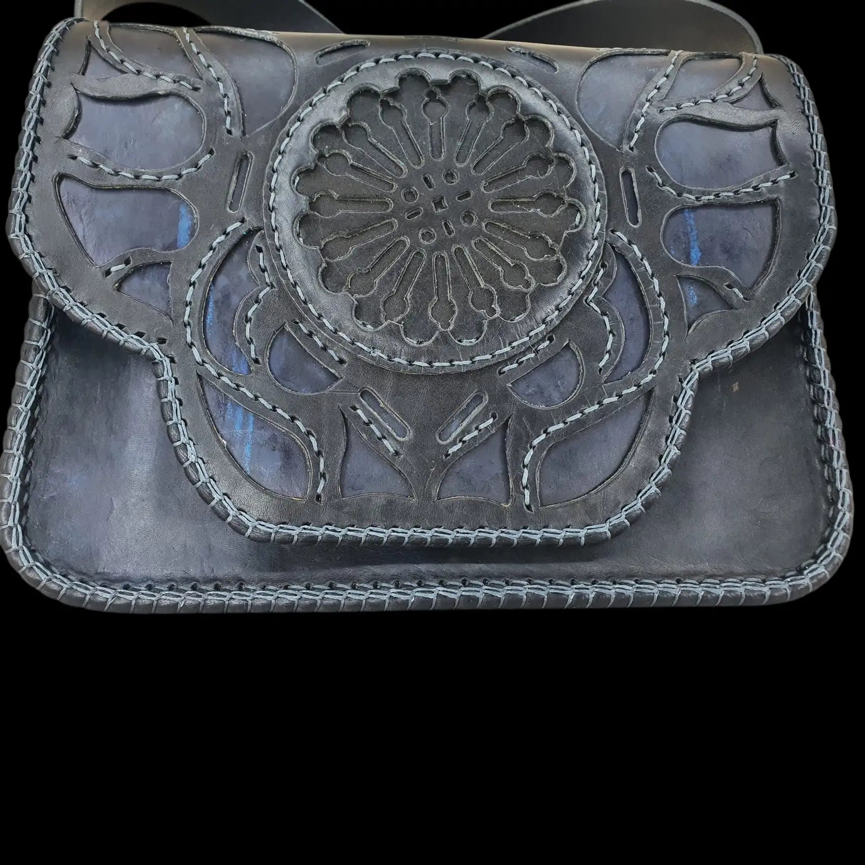 Handmade grey leather bag with an embossed rosette pattern - AG Design, Arad, Romania