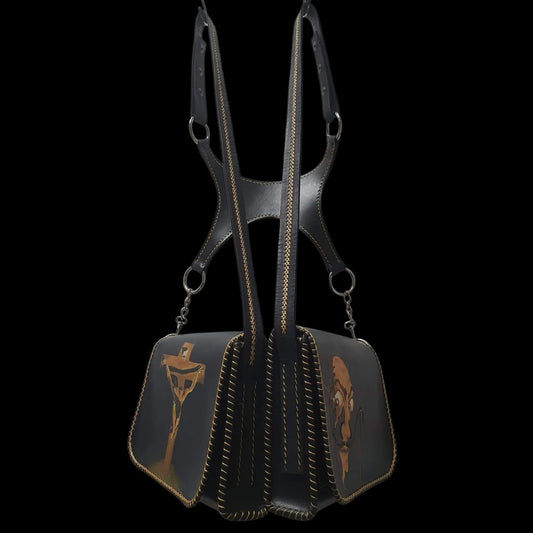 Handmade dark leather bag with a sculptural cut-out shape - AG Design, Arad, Romania