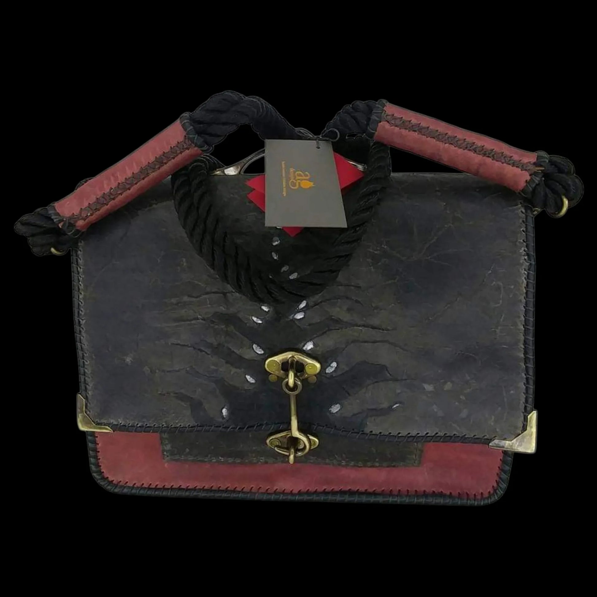 Handmade dark leather messenger bag with a skull clasp - AG Design, Arad, Romania