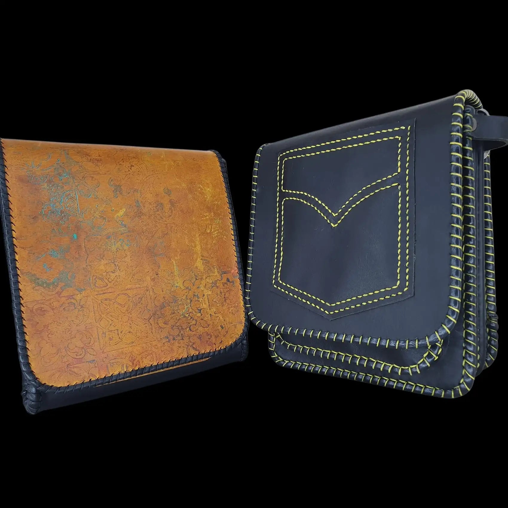Handmade small tan leather bag with a flap and pocket - AG Design, Arad, Romania