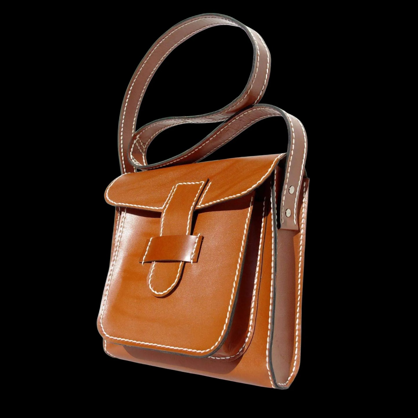 Handmade tan leather satchel with a plain finish - AG Design, Arad, Romania