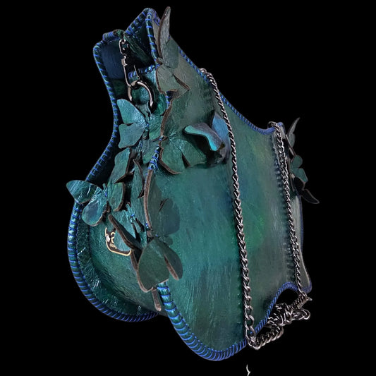 Handmade teal leather bag with a sculptural form - AG Design, Arad, Romania