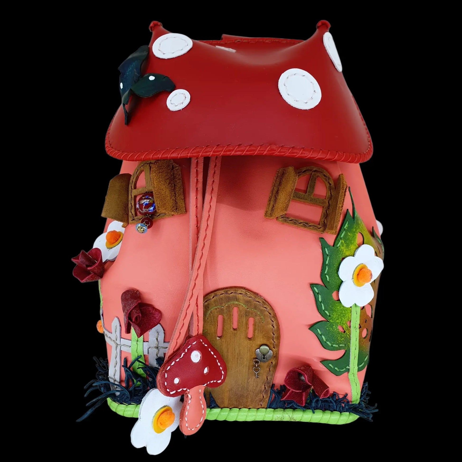 Handmade red leather bag shaped like a toadstool house - AG Design, Arad, Romania
