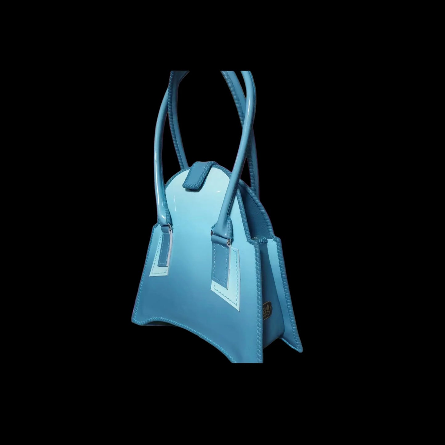 Handmade blue leather bag with a simple triangular shape - AG Design, Arad, Romania
