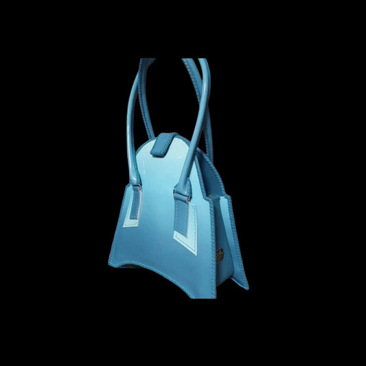 Handmade blue leather bag with a simple triangular shape - AG Design, Arad, Romania