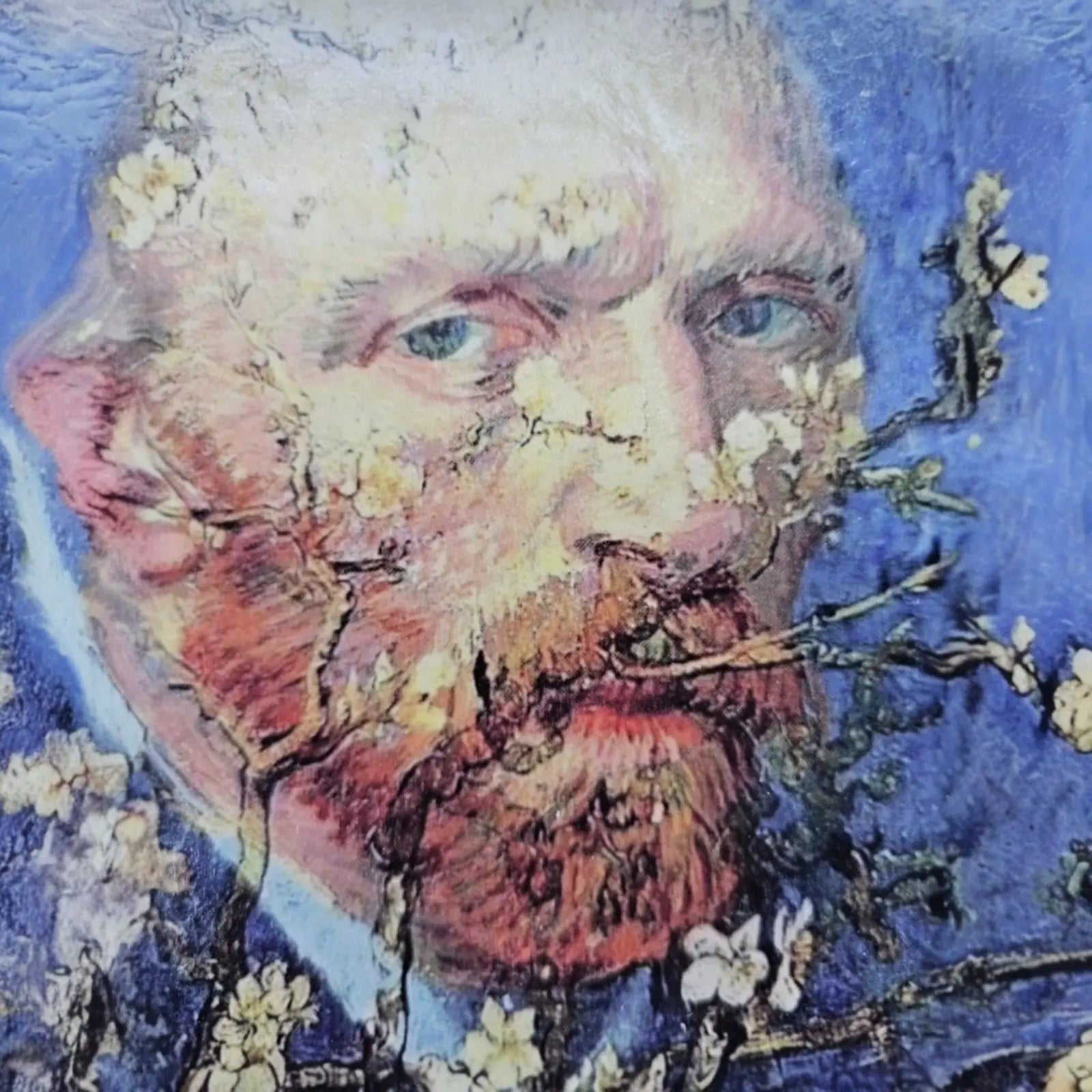 Handmade multicolour leather shoulder bag with a vibrant Van Gogh photo transfer - AG Design, Arad, Romania