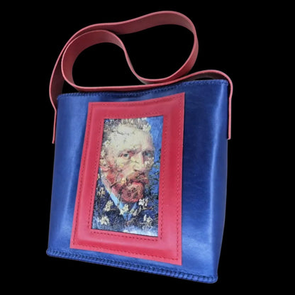 Handmade multicolour leather shoulder bag with a vibrant Van Gogh photo transfer - AG Design, Arad, Romania
