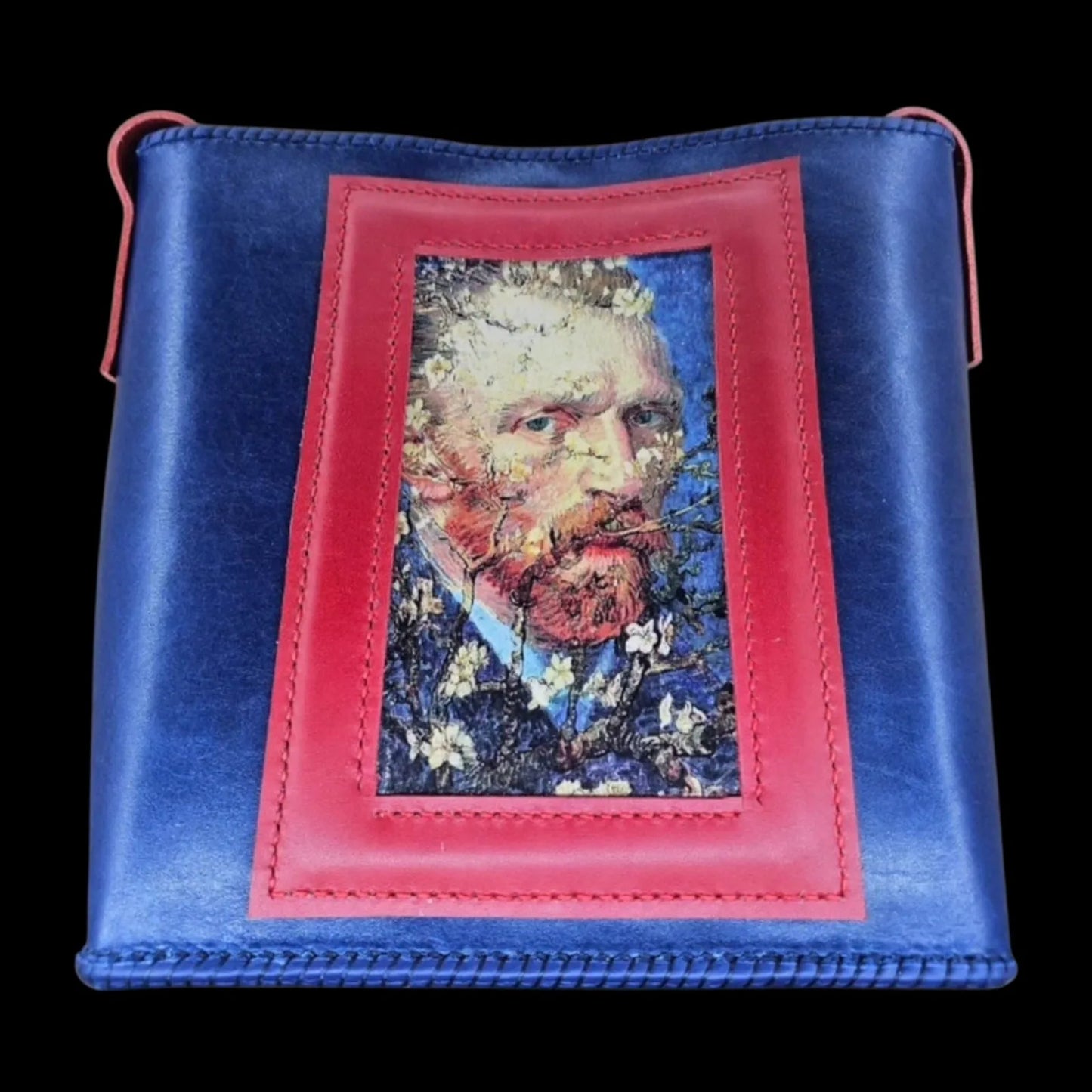 Handmade multicolour leather shoulder bag with a vibrant Van Gogh photo transfer - AG Design, Arad, Romania