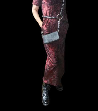 Handmade black leather belt bag with chain strap and metal O-ring, worn - AG Design, Arad, Romania