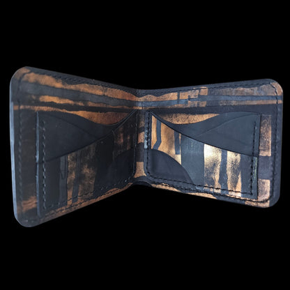 Handmade black leather wallet with copper bands and hand-stitched edges - AG Design, Arad, Romania