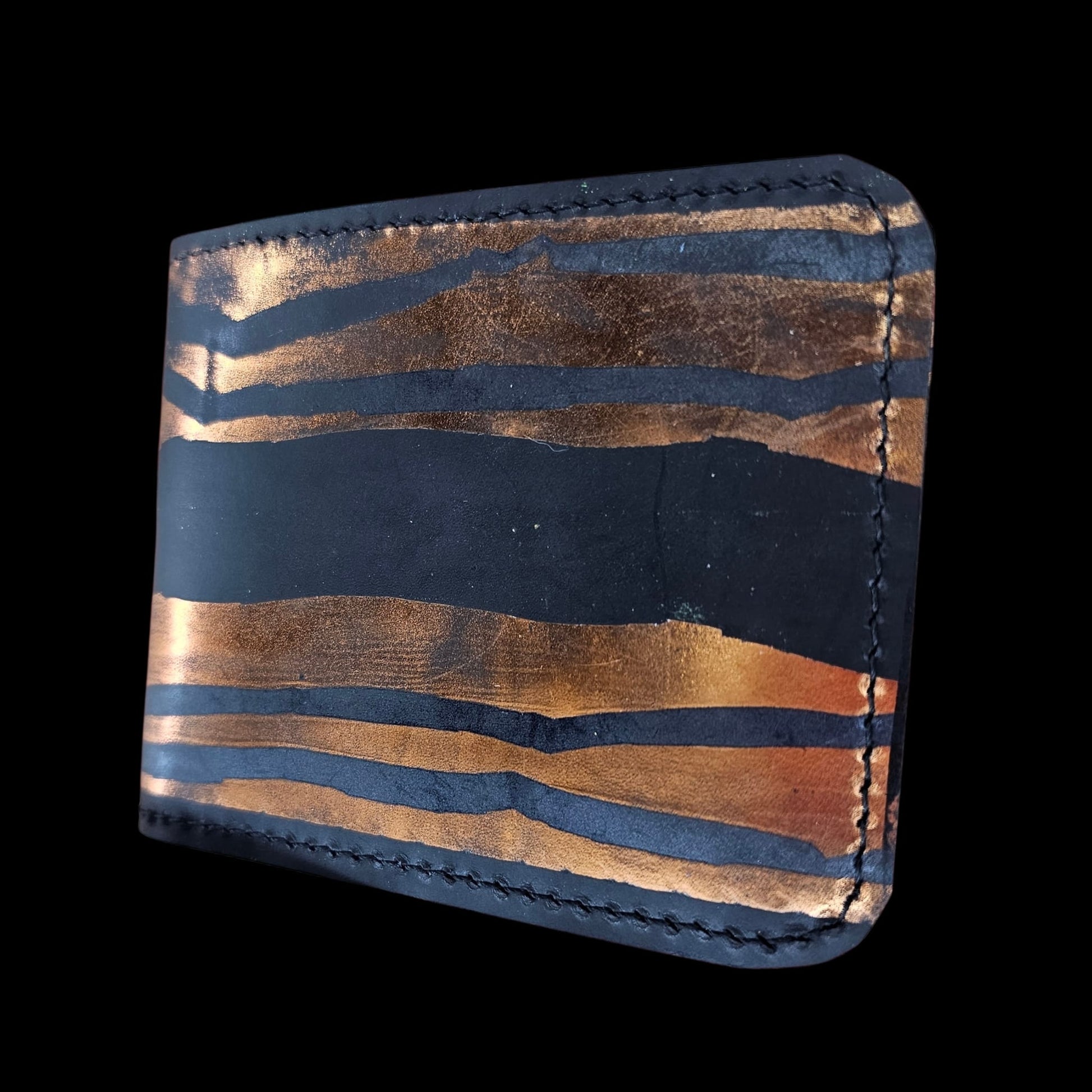 Card slots and interior of a handmade black leather wallet - AG Design, Arad, Romania