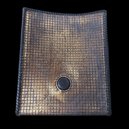 Handmade grey leather crossbody bag shown open, revealing the soft lambskin lining - AG Design, Arad, Romania.