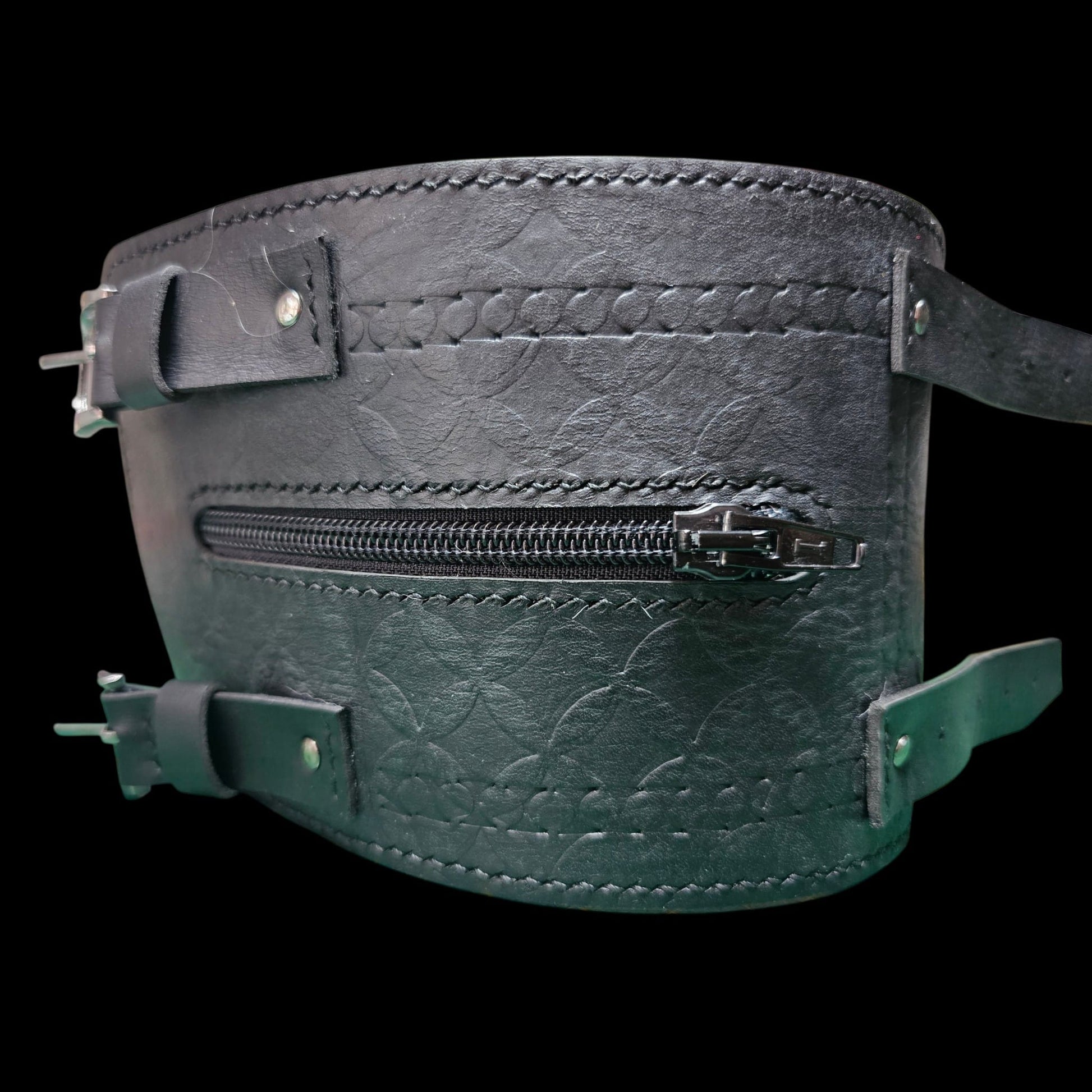 Handmade black leather cuff wallet fastened on the wrist, hidden pocket closed - AG Design, Arad, Romania