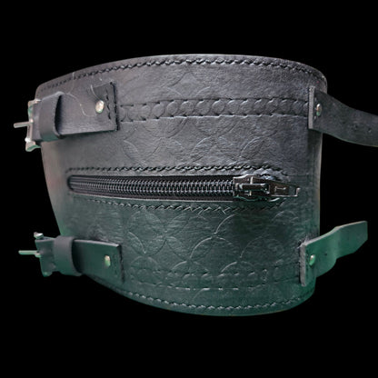 Handmade black leather cuff wallet fastened on the wrist, hidden pocket closed - AG Design, Arad, Romania