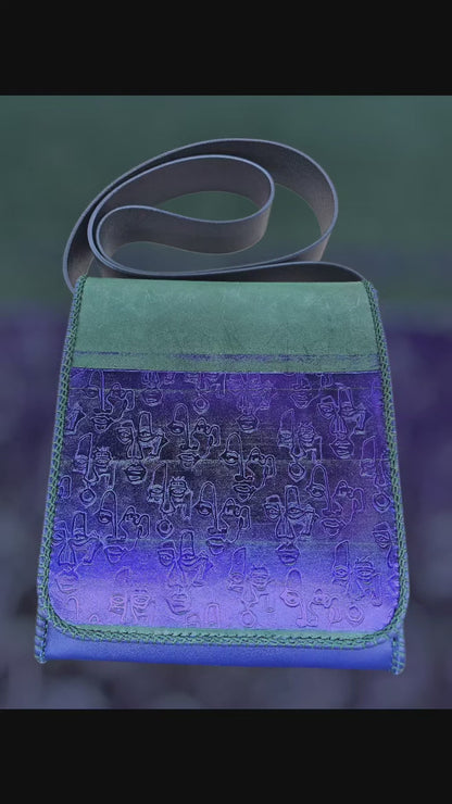 Essences - Handmade Leather Shoulder Bag, Sculpted Faces