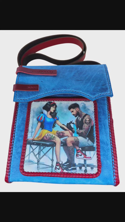 Snow White - Handmade Leather Shoulder Bag, Two-Sided Photo Transfer