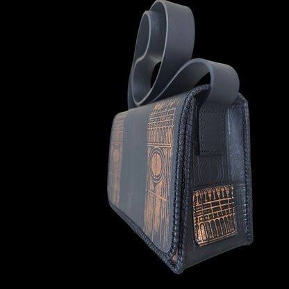 The other side of a handmade leather shoulder bag with hand-stitched edges - AG Design, Arad, Romania